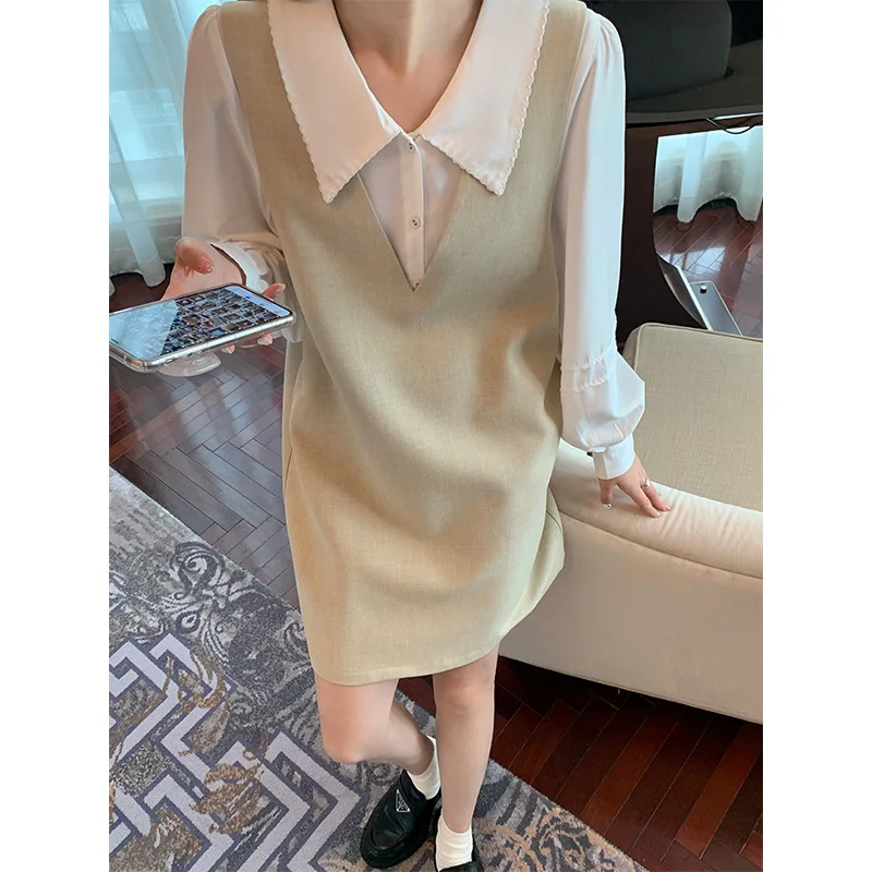 

Women High-end sense of atmosphere sense simple V-neck vest dress women's autumn 2024 new mid-skirt back Hollow