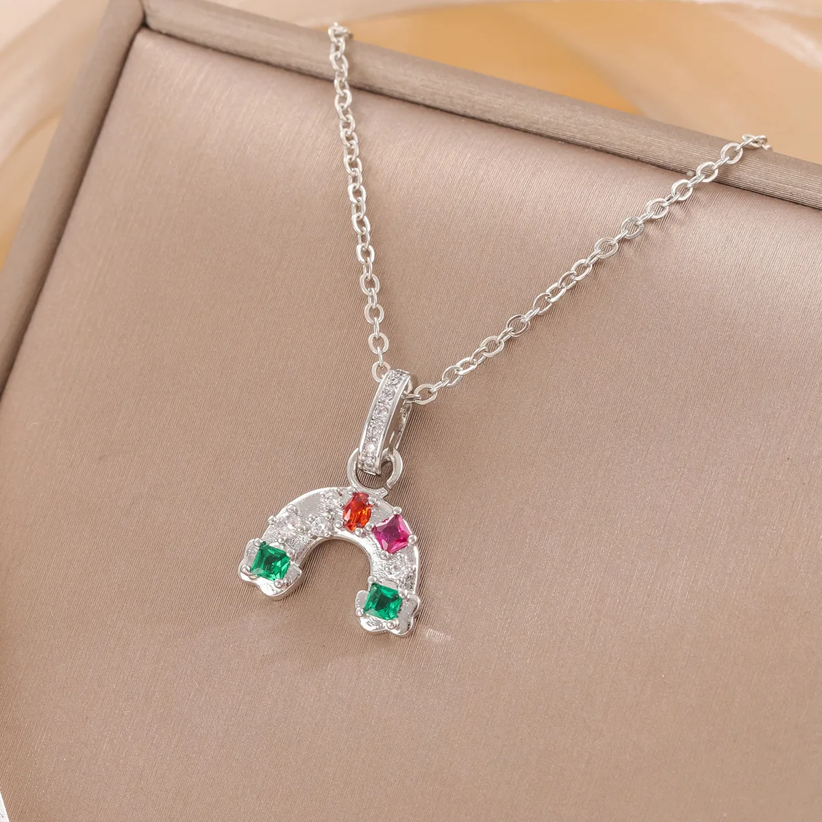 Modische Kristall-Regenbogen-Wolken-Halskette aus 925 Sterling Silber mit Persönlichkeitsanhänger XL297