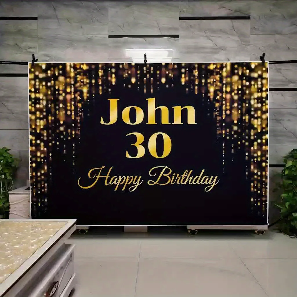 Custom name banner wedding photography backdrop black gold dots suitable for photography studio birthday party - view 6