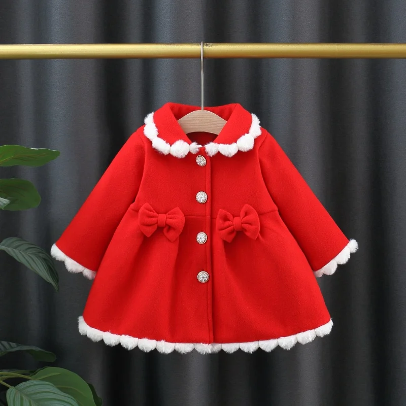 

Girls Dresses Spring And Autumn Cotton Solid Color Bow Long Sleeved Baby Girl Dress Cute And Warm Princess Dress Baby Clothing