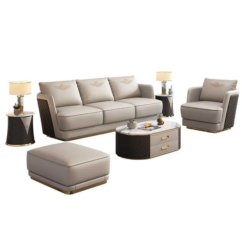 #Light Luxury Italian Style Modern Simplicity European New Leather Sectional Sofa Living Room New Apartment Furniture Set