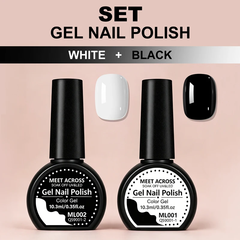 10.3ml Black White Gel Nail Polish Set Long Lasting Semi Permanent Salon Quality Soak Off UV LED Nail Art Vernis for Manicure