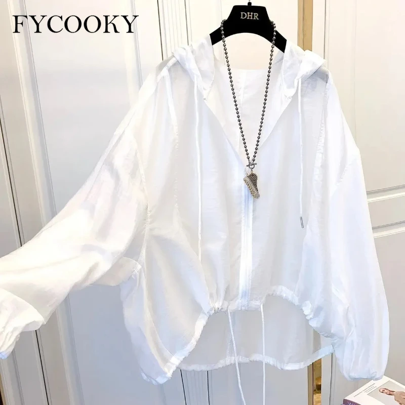 New 2025 Women Jackets Summer Sun-proof Zipper Coats Thin Loose See Outerwear Woman