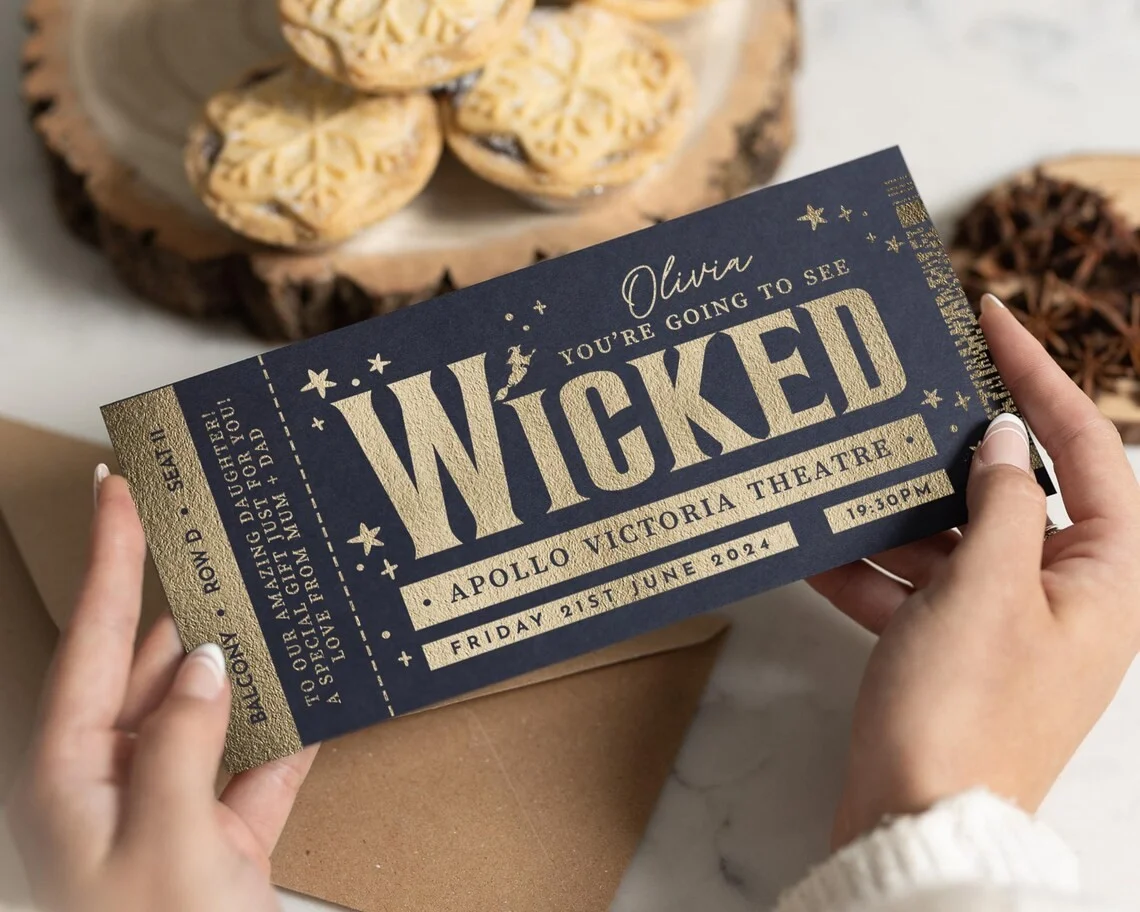 

Индивидуальный подарок для театрального билета, черная театральная скретч-карта, музыкальный билет, подарок для печати, скретч для раскрытия рождественского шоу-сюрприза