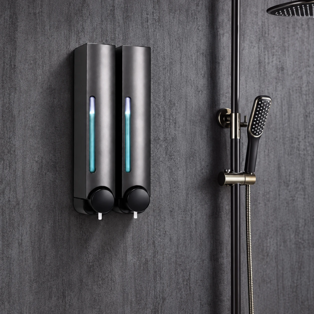 Dispenser di sapone manuale da parete, capacità 380 ml – con pompa a pressione per liquido per lavare i piatti, lozione, gel doccia o shampoo – installazione senza fori, ideale per il bagno.