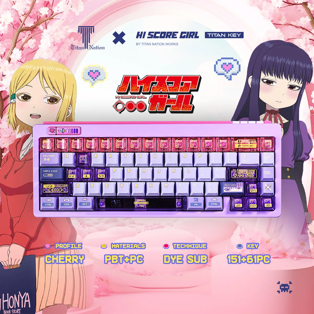 TITANNATION High Score Girl PC Keycaps Original Factory Height Keyboard Keycaps PBT PC Light Transmission PC Accessories Gifts