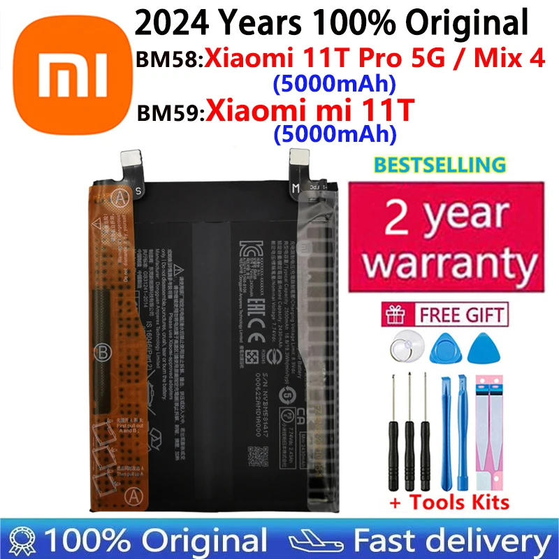 

2024 Years 100% Original Battery BM59 For Xiaomi 11T Mi 11T, BM58 For Xiaomi Mi 11T Pro Mi Mix 4 Mix4 Batteries Fast Shipping