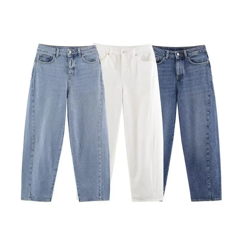 Withered Nordic Minimalist Cotton Casual Fashion Loose Women's Jeans Woman Clothes Versatile Straight High Waisted Denim Pants