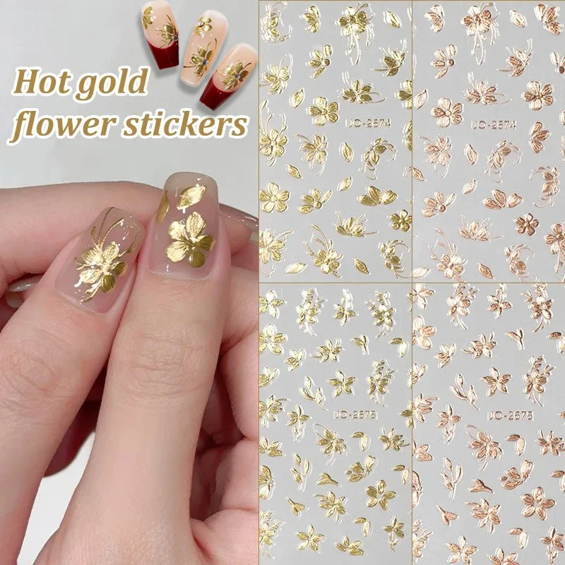 

1/4 Sheets Rose Gold Flower 3D Nail Art Stickers Ultra-thin Self-Adhesive High Quality Gold DIY Decals Manicure Decoration tools