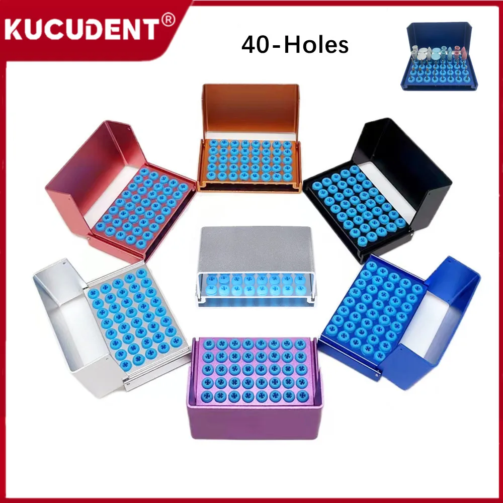 Soporte para fresa Dental de 40 agujeros, bloque de desinfección de taladro, fresas FG RA, caja esterilizable, Autoclave de aluminio para odontología de alta/baja velocidad