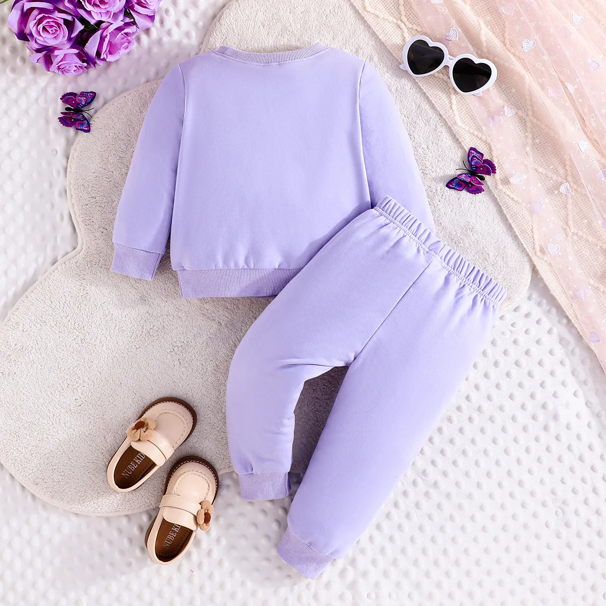 2024 New Winter Children Sets Long Sleeve Print Butterfly T-shirt Purple Trousers 2 Pcs Roupa Infantil Menina Clothes Sets 6M-3T