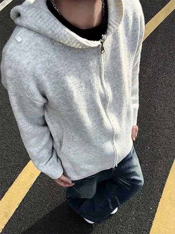 

Extra Large 300 Pou American Retro Open Cardigan Sweater Men's Long Sve Hooded Knitted Jaet Lazy Sle Outerwear