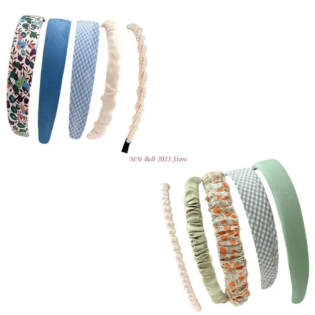 

49ME 5Pcs Stylish Pearls Hairbands Set Adjustable Comfortable Headpieces For Daily Styling