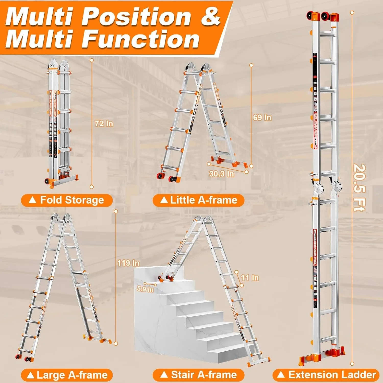 20FT Multi-Position Telescoping Ladder, A-Frame and Extension