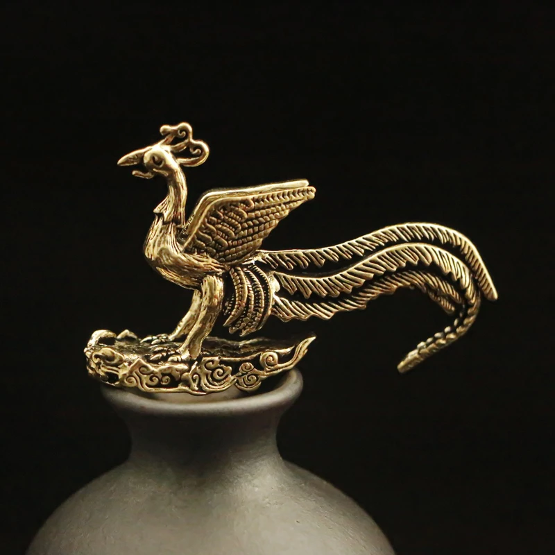 

Retro Brass Exquisite Auspicious Cloud Phoenix Desktop Ornaments Creative Metal Sculpture Tea Pet Home Living Room Craft Gifts
