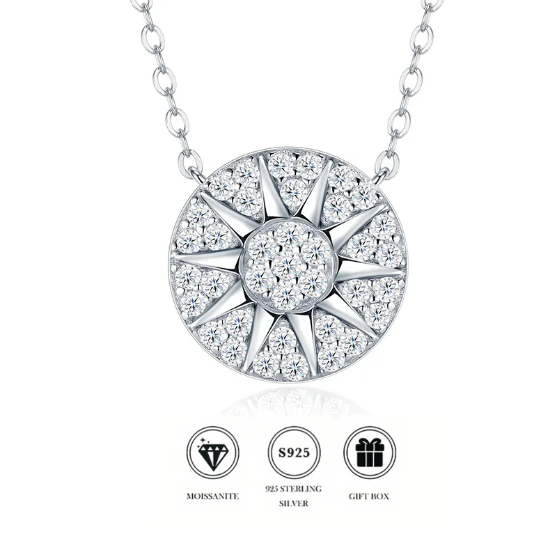 

Кулон-подвеска из стерлингового серебра 925 пробы с муассанитом в форме солнечного диска - Небесное украшение для женщин