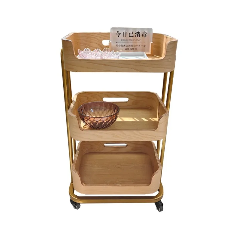 Light Luxury Beauty Salon Storage Rack Solid Wood Multi-layer Tool Cart Convenient Salon Trolley Practical Aesthetic Trolley