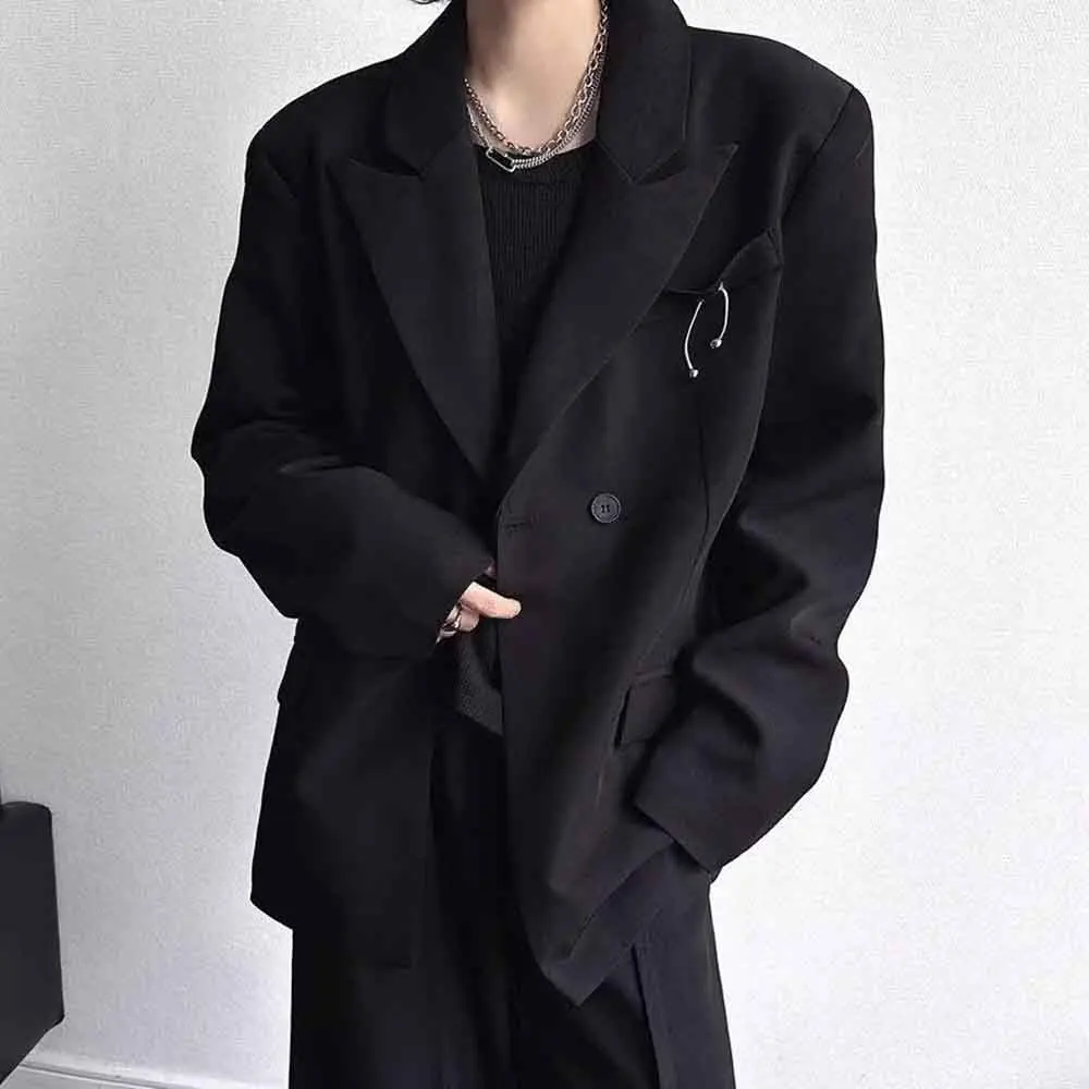 

Мужской однотонный пиджак с длинными рукавами, американский ретро-модный тренд, свободные повседневные простые нишевые осенние новые мужские топы 2025