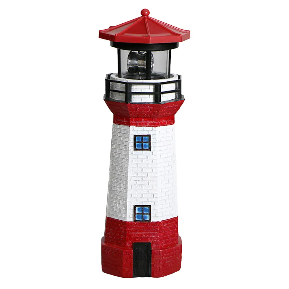 

Solar Powered LED Lighthouse Lamp Waterproof 360 Degree Rotating Light Built in Bulb Energy Saving Outdoor Decor L