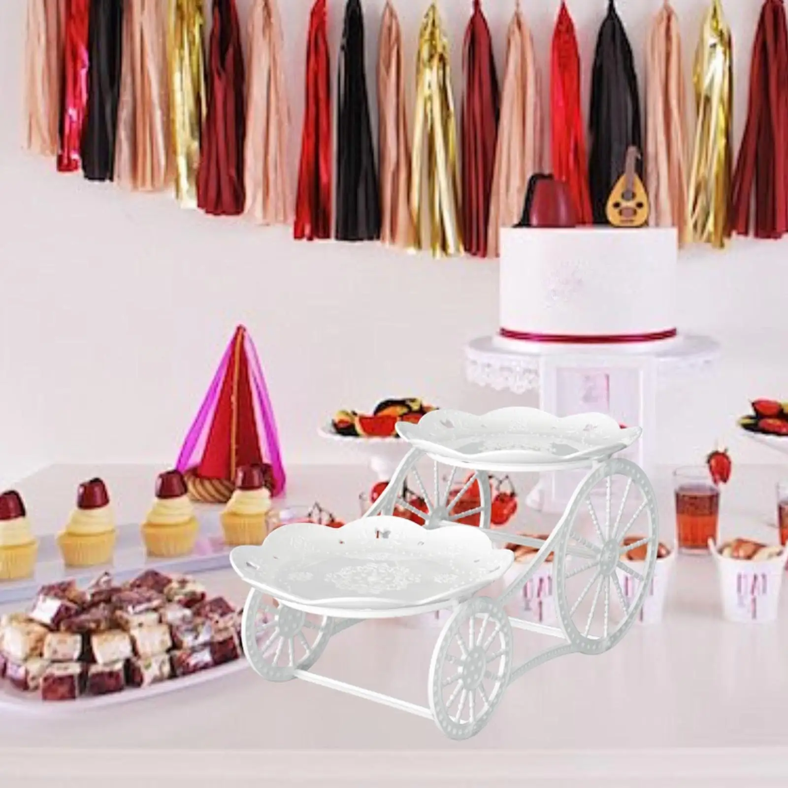 Wedding Cake Stand Display Fruit Plate Holder Dessert Carriage 2 Tiered Cupcake Stand for Festival Party Banquet Pastry Towers