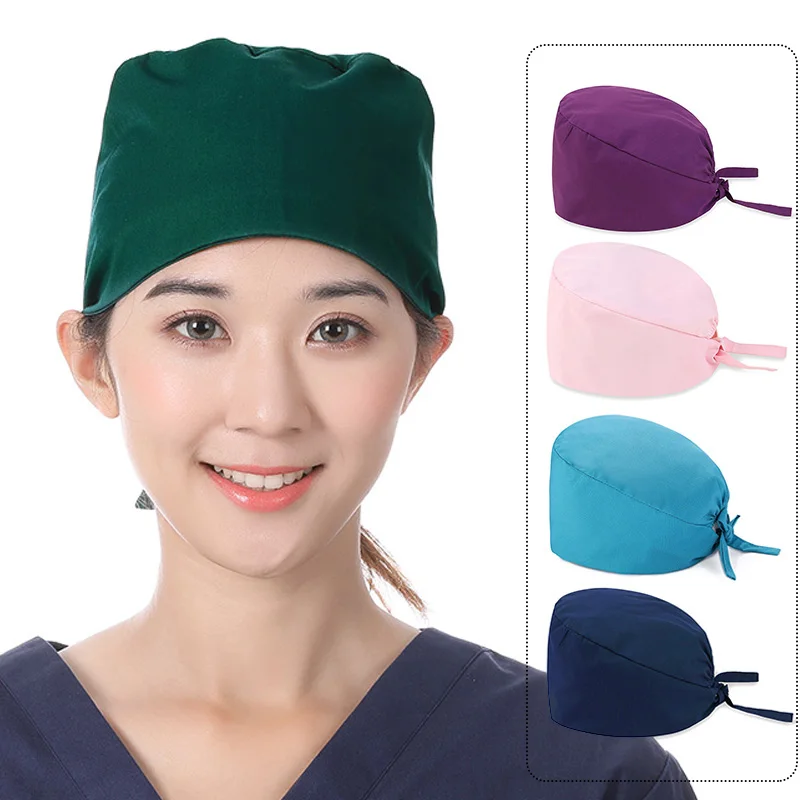 Unisex Women Scrub Nurse Caps Solid Color Adjustable Breathable Beauty Salon Care Cap Surgical Cap Pet Nurse Doctor Working Caps