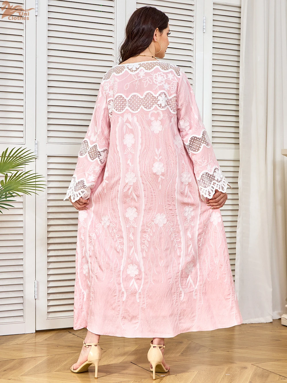 Abito caftano marocchino Uni Abiti jacquard eleganti con maniche a rete casual per gala da donna