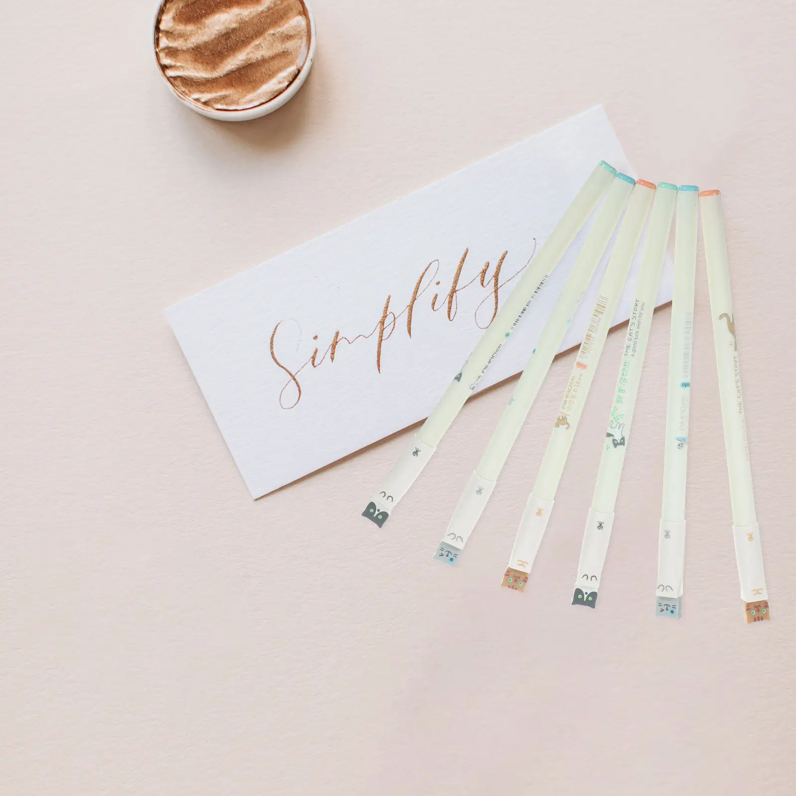 

Набор из 6 гелевых ручек с котиками, милые ручки с черными чернилами для письма, канцелярские товары для школы, офиса, дома, студентов, детей, подарок, ручки с котиками для письма