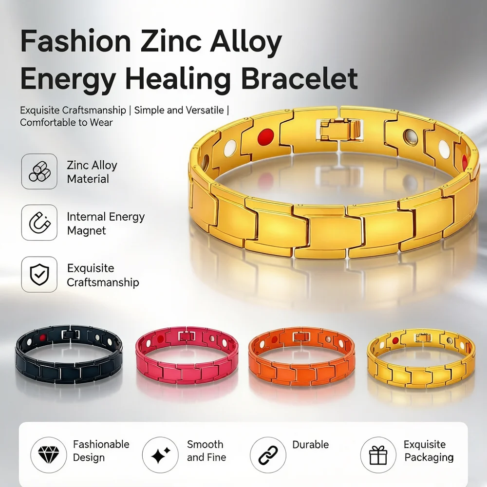 Zinc Alloy Magnetic Therapy Bracelet for Men Women 13 Colors Magnetic Health Bracelet, Fashionable & Durable Link Chain Bracelet