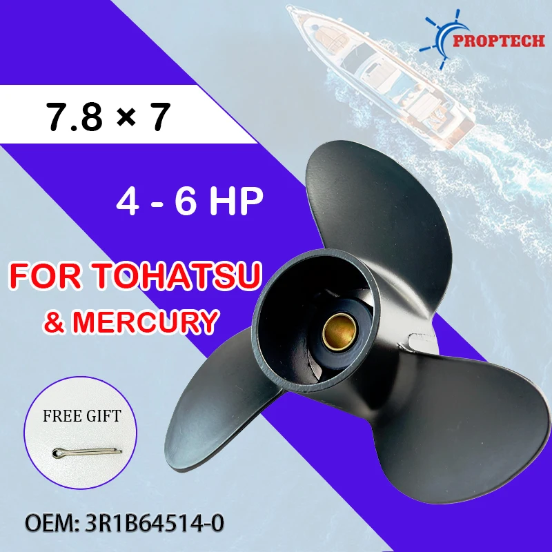 

Outboard Propeller For Tohatsu Mercury 4-6hp 7.8*7 Boat Accessory Aluminum Alloy Screw 3 Blade 12 Spline Marine Engine Part