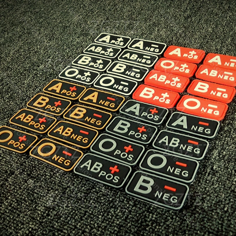 A B AB O Rh + - Positive Negative 3D PVC Blood Type Patch Military Hook and Loop Sew on Patches Badge for Backpacks 5x2.5cm