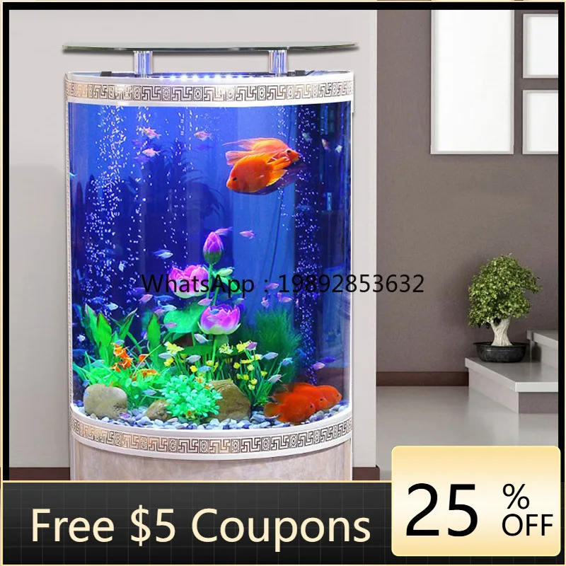 

YFY Semi-Circular Goldfish Tank for Living Room, Large European Style Floor-Standing, No Water Change Needed