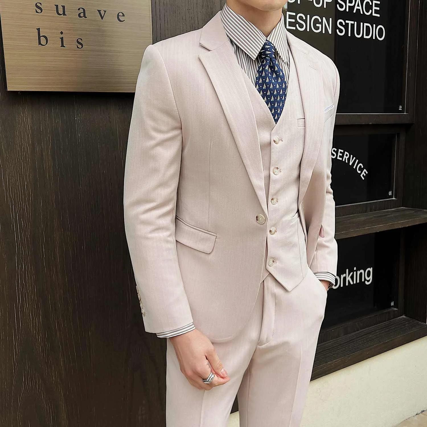 67 Men's suits spring and summer thin 2024 British style slim drape handsome suits for men