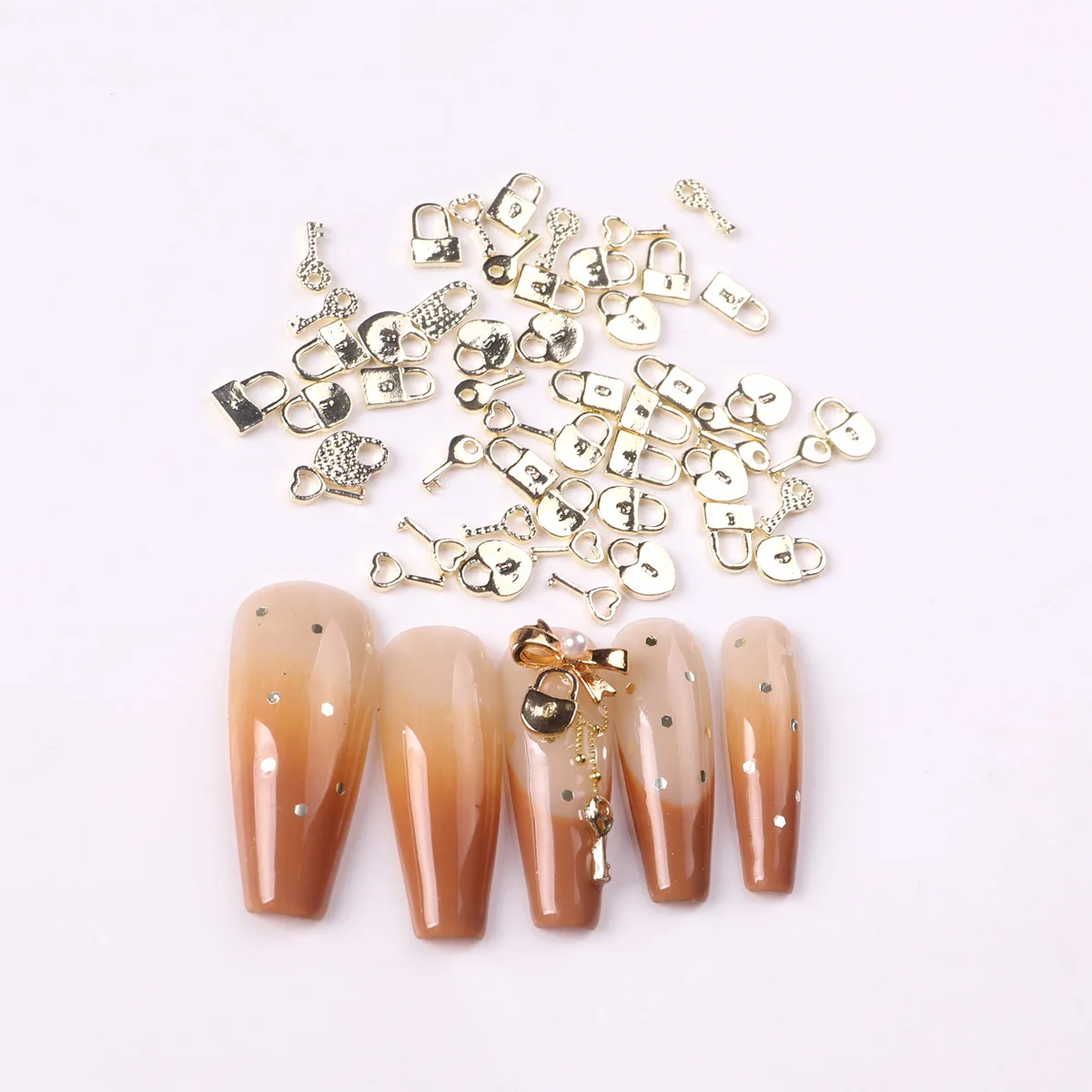 

50PCS TSZS Key Lock Shape Nail Art Decoration Kawaii 3D DIY Metal Alloy Silver Gold Key Lock Nail Charms