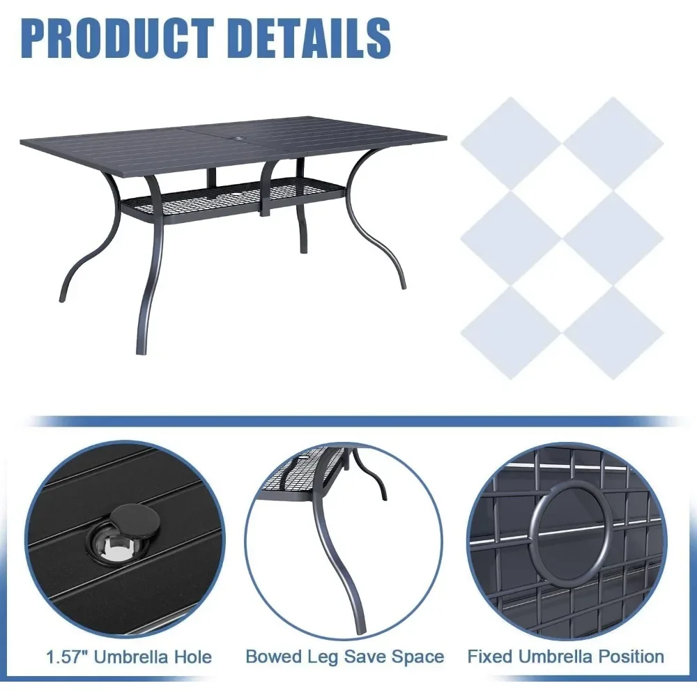 파티오 야외 식탁 금속 강철 슬랫 직사각형 비스트로 테이블, 베란다 데크 정원 뒤뜰 수영장용