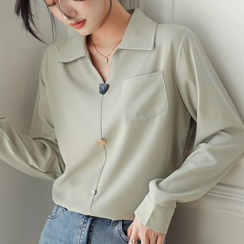 Donna Blusas Mujer donna top e camicetta in Chiffon elegante moda donna manica lunga con scollo a v Solid Office Lady Button Dropshipping