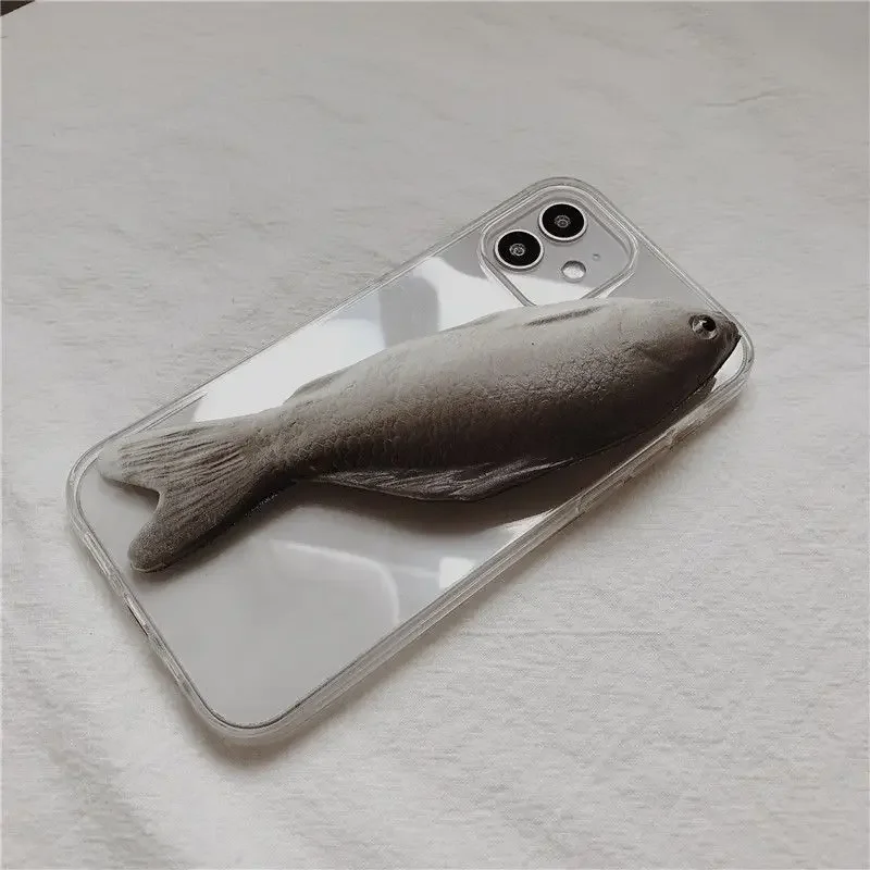 

Funny Tiktok same style 3d salted fish transparent Apple 13pro phone case 12mini/12promax all inclusive soft shell 14 promax