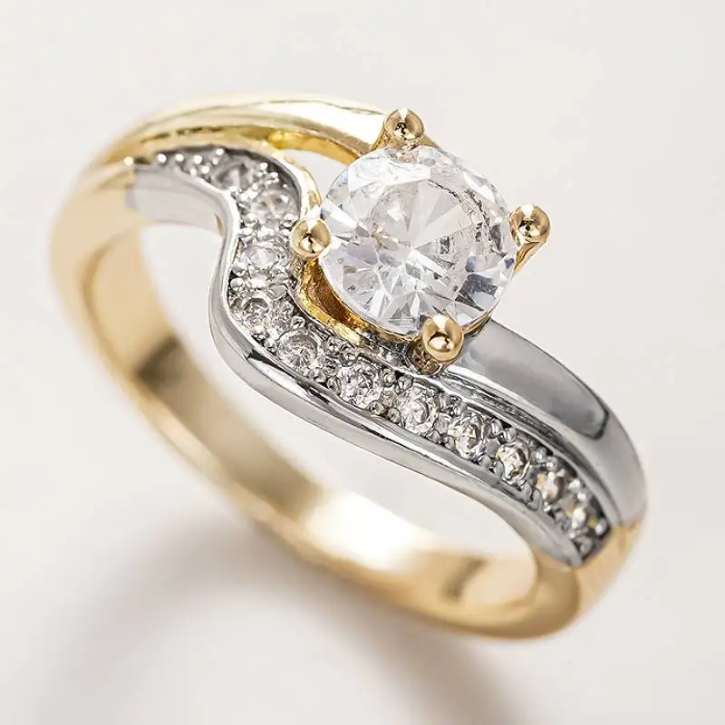 Huitan Gorgeous Two Tone Ring for Women Fashion Party Accessories Inlaid Sparkling CZ Versatile Daily Charming Jewelry for Lady