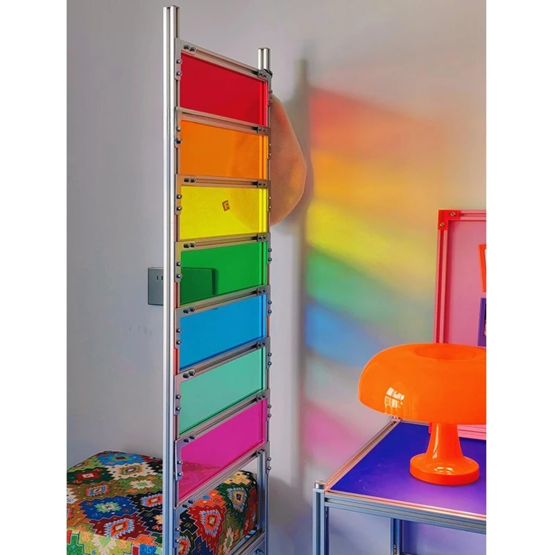 

Simple and creative rainbow chair with backrest multi-layer acrylic color decorative frame aluminum profile seat cushion chair