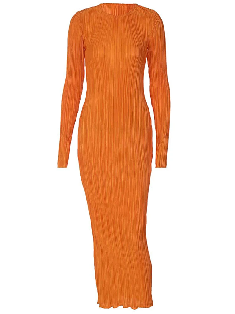 Elegante Bodycon Jurk Voor Vrouwen 2024 Effen O-Hals Flare Mouwen Lange Zomerjurken Vakantie Vestidos Zwart Rood Oranje