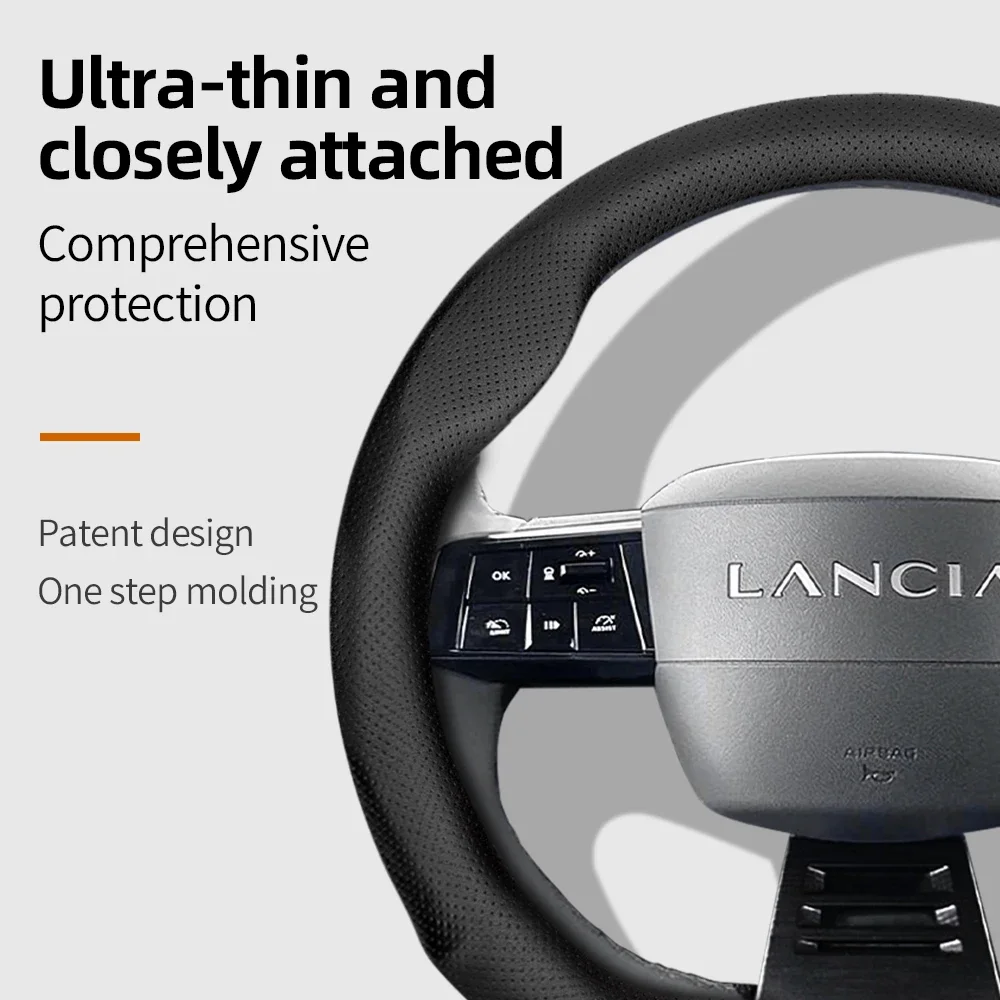 Suitable for Lancia Perforated Leather Steering Wheel Cover Ultra-Thin Breathable Ypsilon And Other Models Black Red Brown Mocha