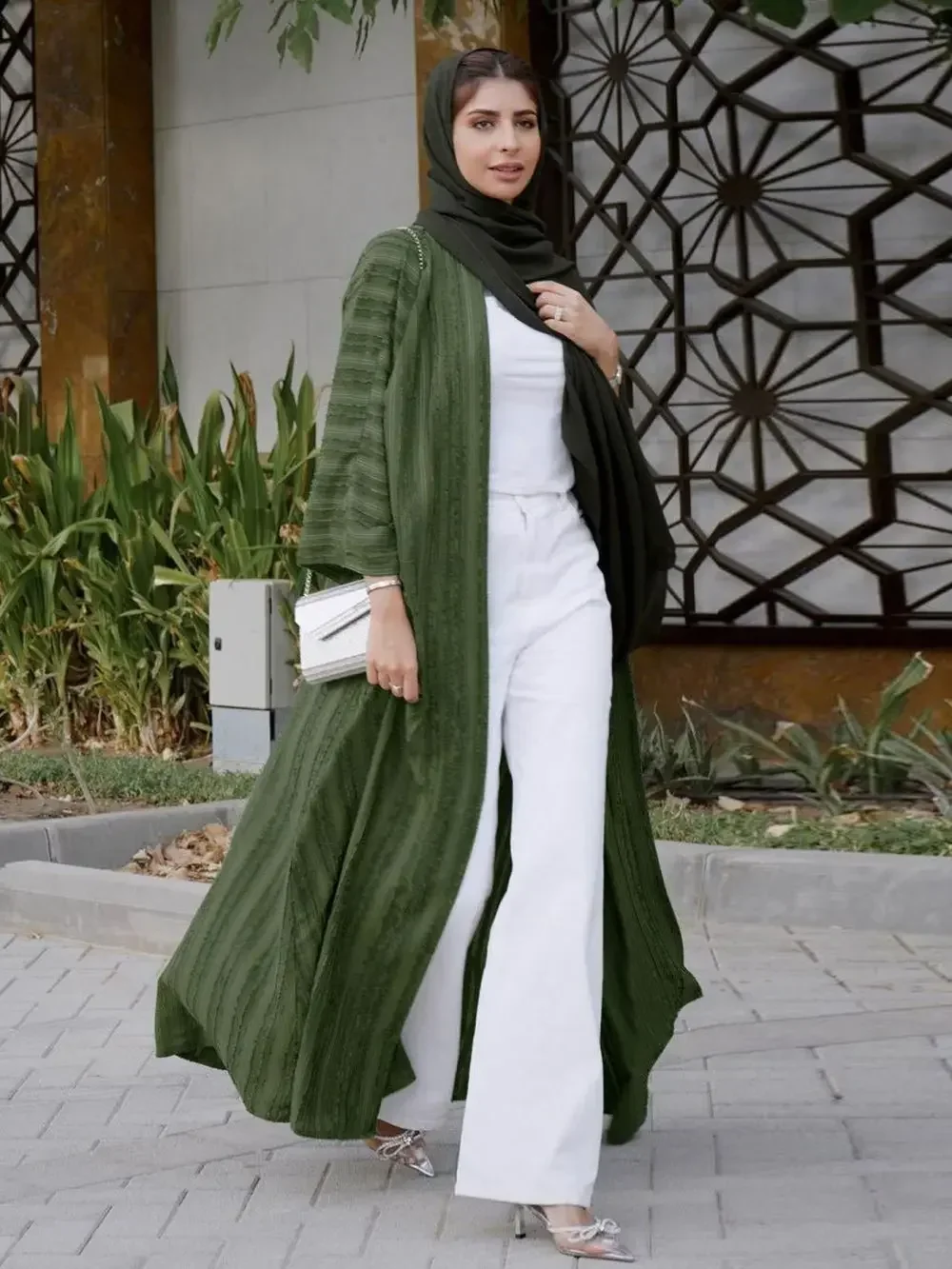 New Muslim Kimono Solid Color Stripe Vintage Ethnic Cardigan Dubai Middle East Saudi Arabia Eid Clothing Fashion Jacket