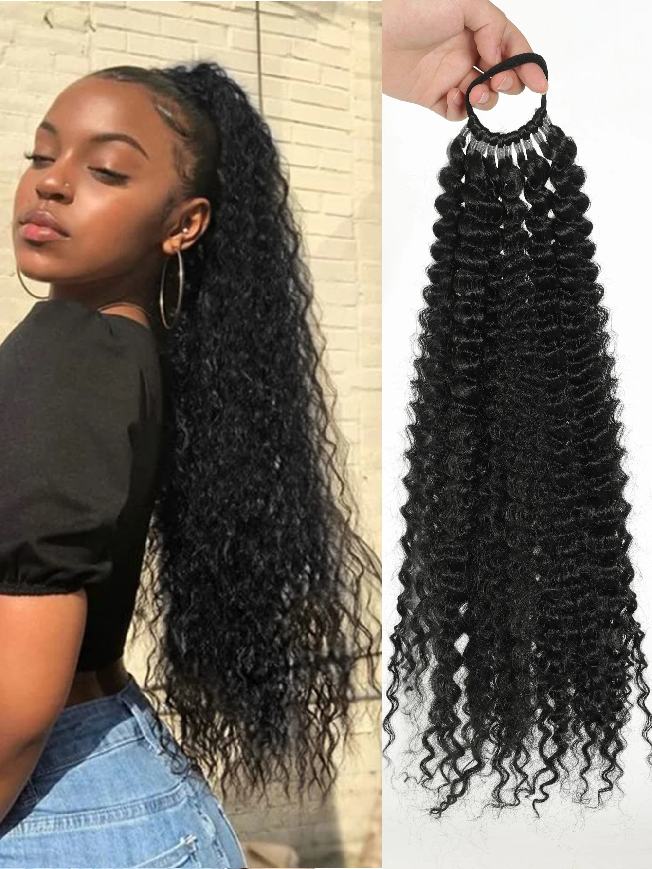 

Synthetic Ponytail Extension Warp Around with Hair Tie 20inch Long water ripple Braiding Hair DIY Braided for Women's daily use
