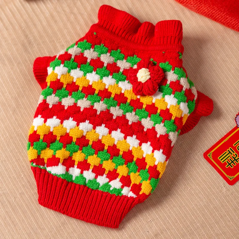 Winter Dog Sweater Flower Print Dog Pullovers Fashion Puppy Clothes Cute Soft Cat Knitted Sweater Warm Pet Costumes Dog Clothes