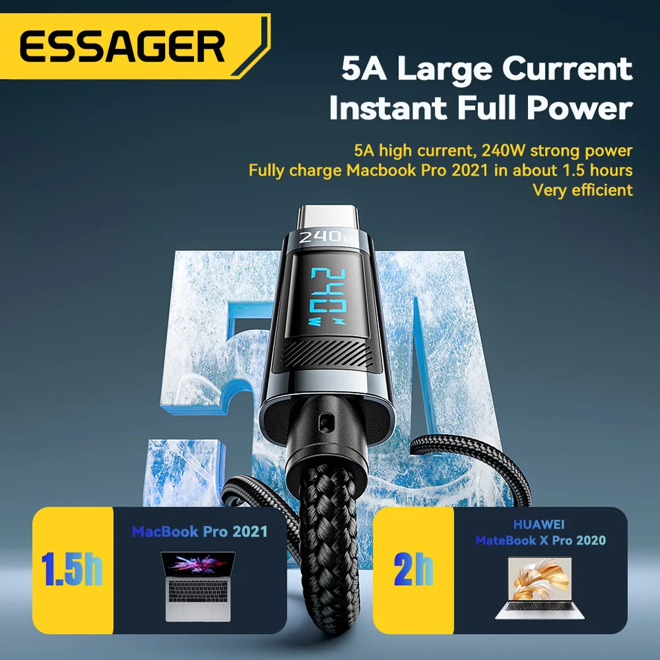 Cable Essager 240W USB Tipo C a USB C PD 3.1 Carga Rápida para iPhone 15 Pro Max Macbook Pro Xiaomi Samsung 3