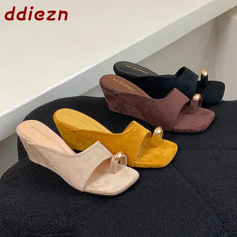 

New In 2026 Fashion Metal Elegant Women Wedges Slides Sandals Shoes Casual Female Heels Pumps Ladies Wedges Slippers Shoes