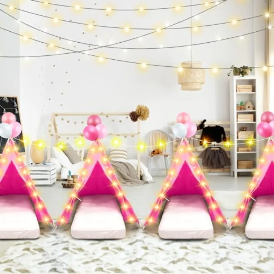 6er-Pack Tipi-Zelte für Übernachtungen mit Matratze, Laken, Leicht, Natürliche Baumwolle, Waschbar, Indoor-Spielzelt für Geburtstage und Pyjama-Partys