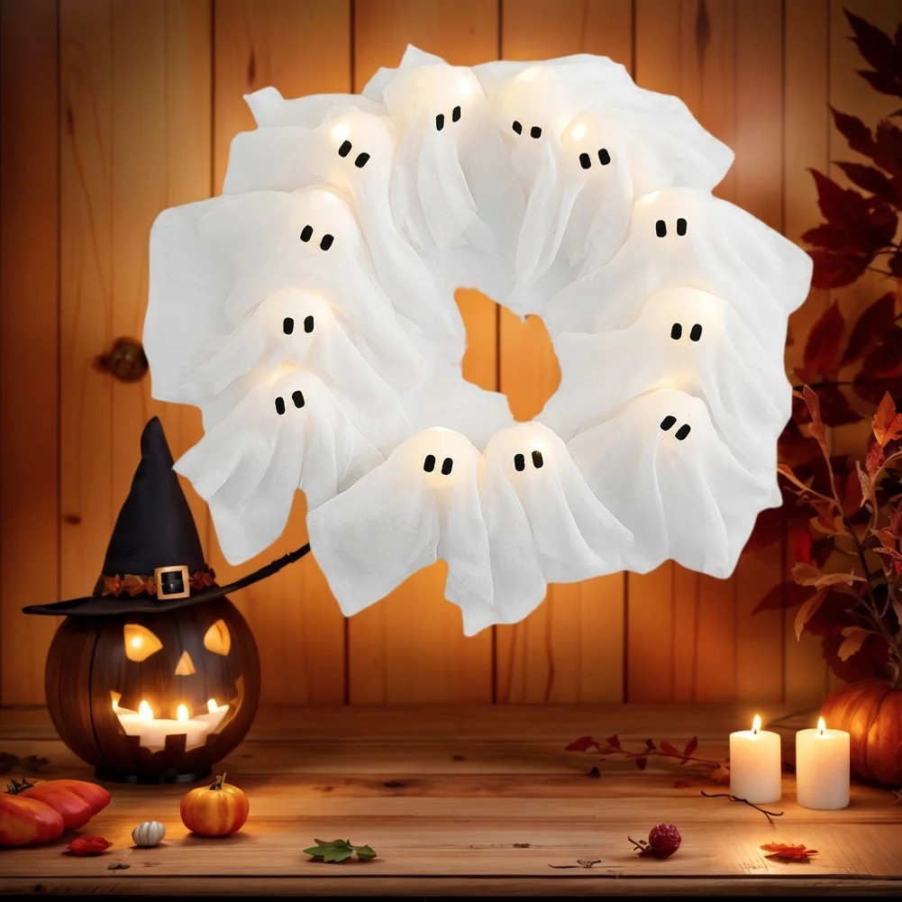 Glowing Halloween Ghost Wreath Weird Decoration for Halloween