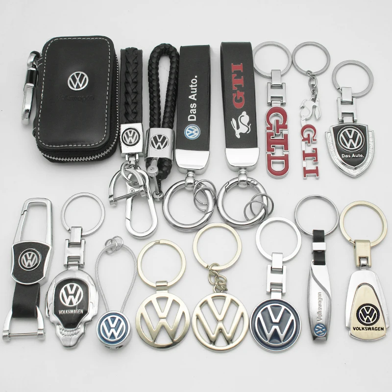 For VW Volkswagen GTI Jetta Golf Tiguan Transporter Passat GTD Polo Metal Key Chain Fashion Keychain Key Ring Leather Keys Case