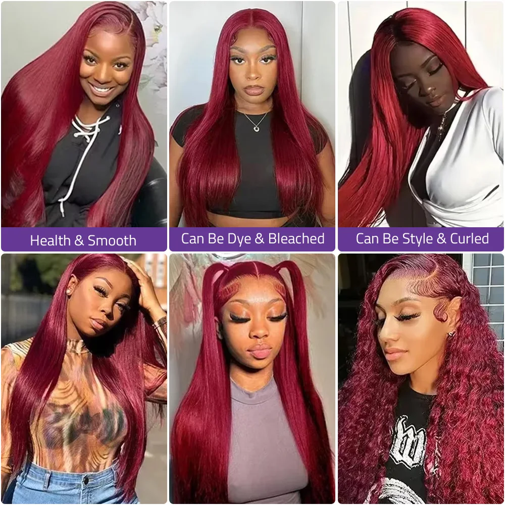 بورجوندي 13x4 HD الدانتيل أمامي باروكة من شعر طبيعي 99J الملونة مستقيم 13x6 الدانتيل الشفاف الجبهة الأحمر غلويليس الباروكات للنساء