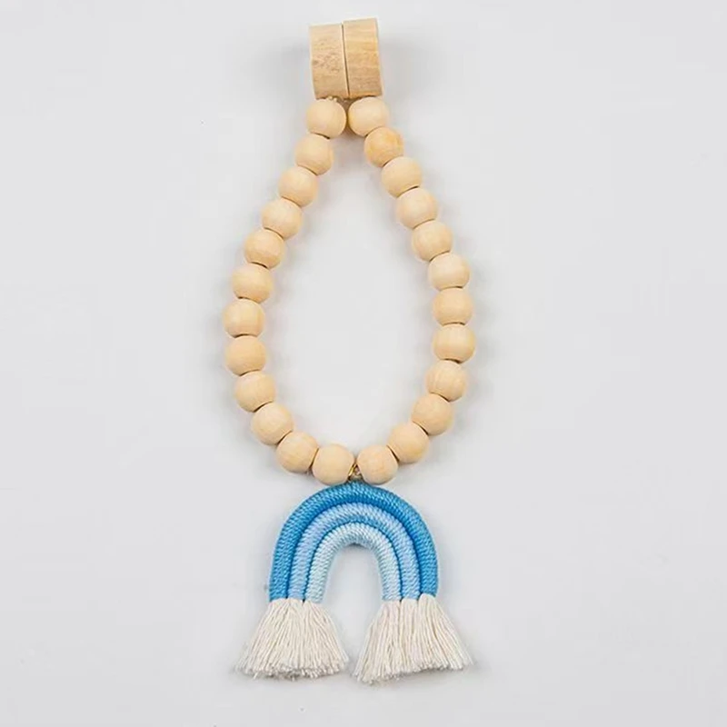 2pc Bead Garlands Curtain Tiebacks Rainbow Tassel Wood Bead Curtain Rope Holdback Farmhouse Curtain Holders for Drape B Retail